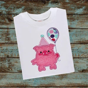 Pig with Birthday Balloon Appliqué Machine Embroidery Design