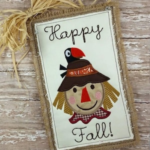 Scarecrow with crow appliqué machine embroidery design