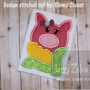 Girl Pig eating corn appliqué embroidery design