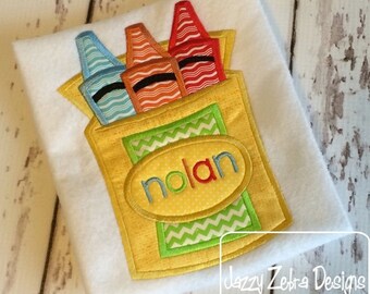 Box of Crayons applique machine embroidery design