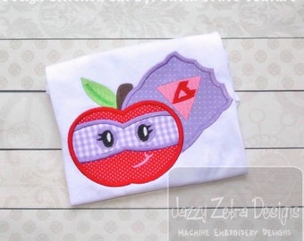 Super Hero Apple girl appliqué machine embroidery design