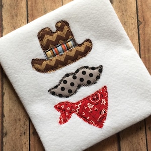 Cowboy elements vintage stitch appliqué machine embroidery design