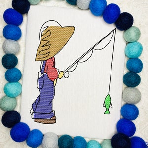 Boy Fishing sketch machine embroidery design