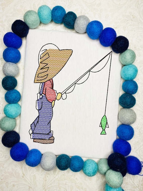 Boy Fishing Sketch Machine Embroidery Design 