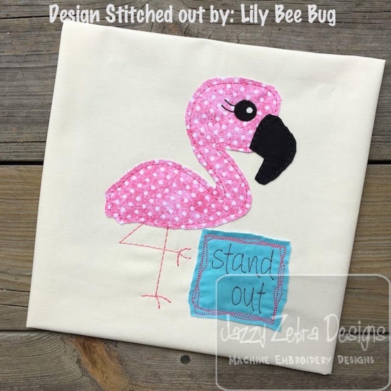 Stand Out saying Flamingo shabby chic bean stitch applique machine embroidery design image 3