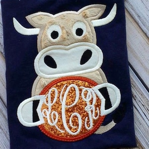 Longhorn monogram frame applique machine embroidery design