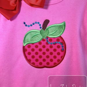 Apple with leaf bow applique embroidery design