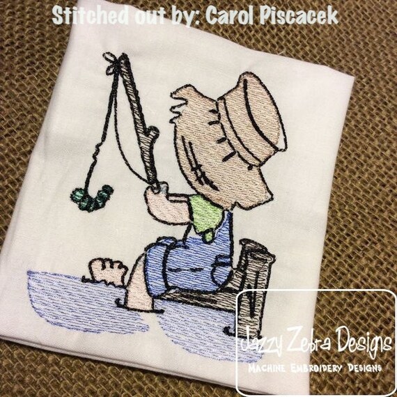 Buy Boy Fishing Sketch Machine Embroidery Design Online in India 