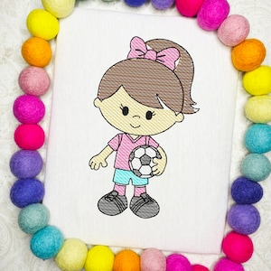 Girl Soccer Sketch Machine Embroidery Design