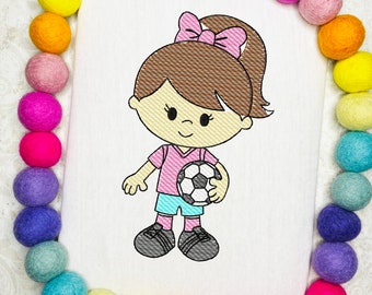 Girl Soccer Sketch Machine Embroidery Design