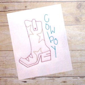 Cowboy Boot and word vintage stitch machine embroidery design