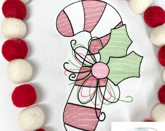 Christmas Candy Cane sketch machine embroidery design