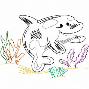 Killer Whale in ocean vintage stitch machine embroidery design