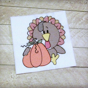Turkey with pumpkin sketch embroidery design