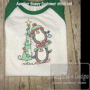 Penguins with Christmas Tree sketch machine embroidery design image 5