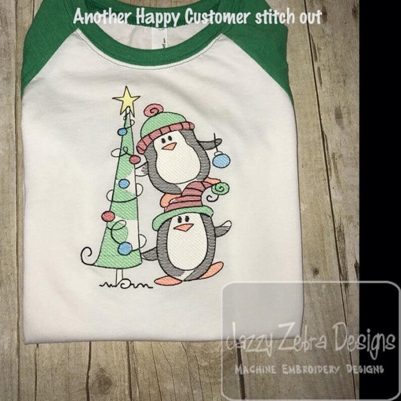 Penguins with Christmas Tree sketch machine embroidery design image 5