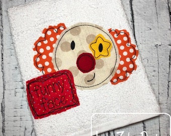 Funny face saying clown shabby chic bean stitch appliqué machine embroidery design