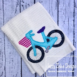 Bicycle with basket vintage stitch applique machine embroidery design