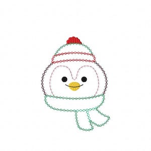 Winter Penguin vintage stitch appliqué machine embroidery design
