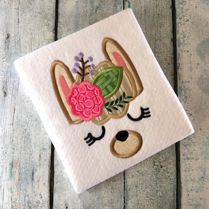 Llama face with flowers appliqué machine embroidery design
