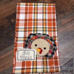 Give Thanks Turkey Shabby Chic Bean Stitch Applique Machine Embroidery Design
