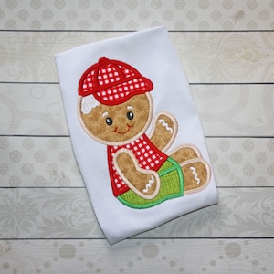 Gingerbread boy wearing baseball cap appliqué machine embroidery design