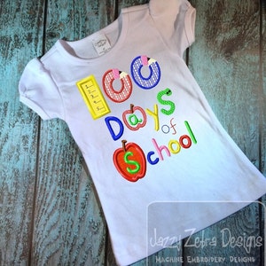 100 days of school appliqué machine embroidery design