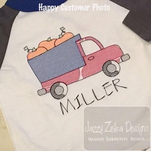 Dump Truck with pumpkins sketch machine embroidery design