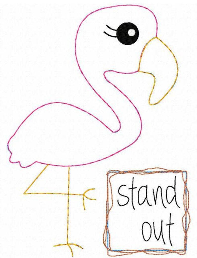 Stand Out saying Flamingo shabby chic bean stitch applique machine embroidery design image 4