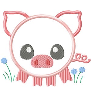 Circle Pig applique machine embroidery design