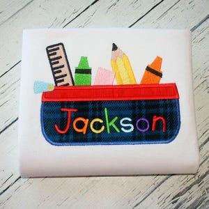 School pencil case appliqué machine embroidery design