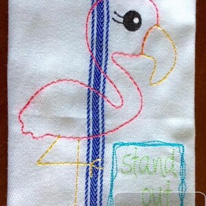 Stand Out saying Flamingo shabby chic bean stitch applique machine embroidery design image 2