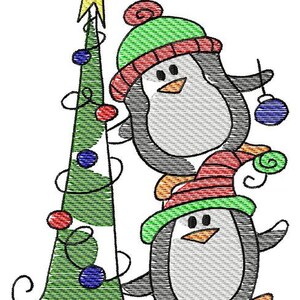 Penguins with Christmas Tree sketch machine embroidery design image 6