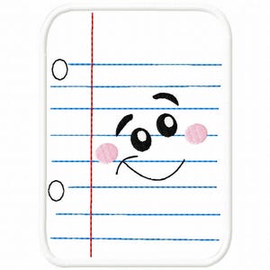 School Notebook Paper with face appliqué machine embroidery design