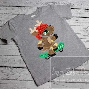 Reindeer on skateboard appliqué machine embroidery design
