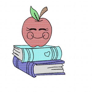 Apple with Books school sketch machine embroidery design