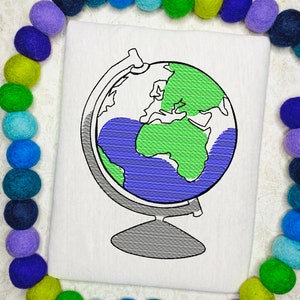 Earth Globe Sketch Machine Embroidery Design