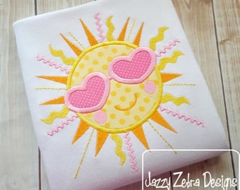 Summer Sun with heart sunglasses applique machine embroidery design