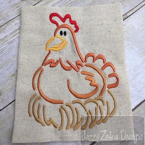 Disegno per ricamo a macchina con punto raso di pollo e gallina