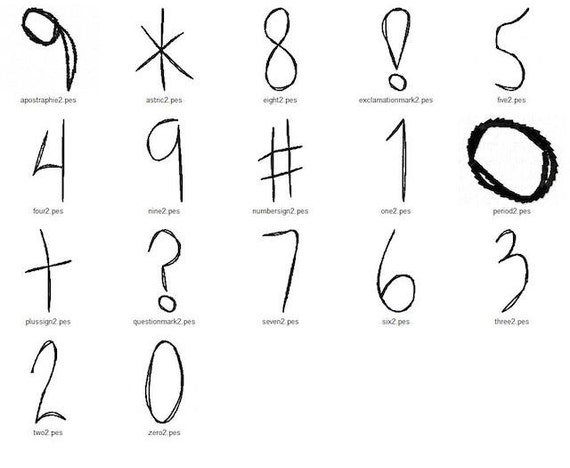 Numbers Signs And Symbols Font Sketch Embroidery Designs Instant Download Design