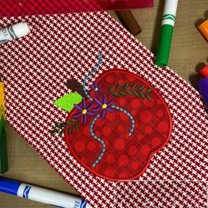 Apple with flowers appliqué machine embroidery design