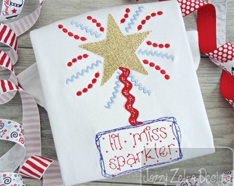 Lil miss sparkler saying patriotic sparkler shabby chic bean stitch appliqué machine embroidery design