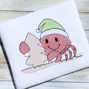 Beach Christmas tree made of sand and Santa Crab Sketch machine Embroidery Design