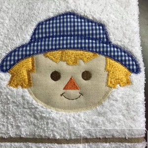 Scarecrow boy vintage stitch appliqué embroidery design