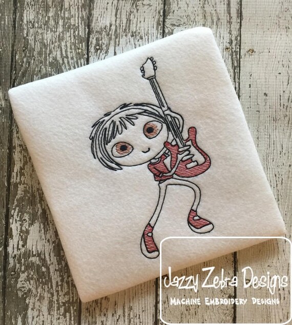 Swirly Boy With Guitar Sketch Machine Embroidery Design Etsy