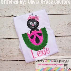 Ant eating watermelon slice applique machine embroidery design