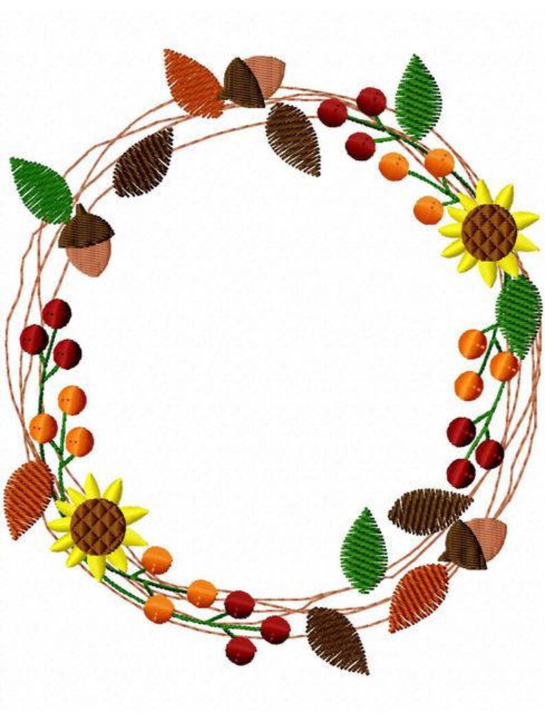 Download Fall leaf and acorn wreath machine embroidery design ...
