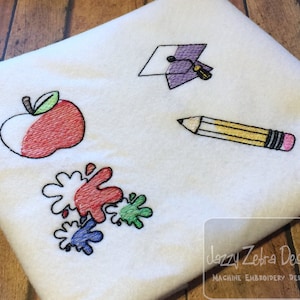 Set of 4 School mini sketch embroidery designs bundle