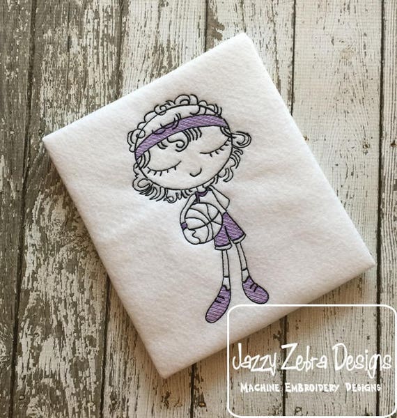 Swirly girl basketball sketch machine embroidery design