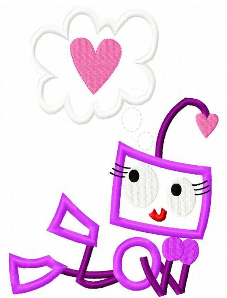 Girl Robot in Love appliqué machine embroidery design image 2